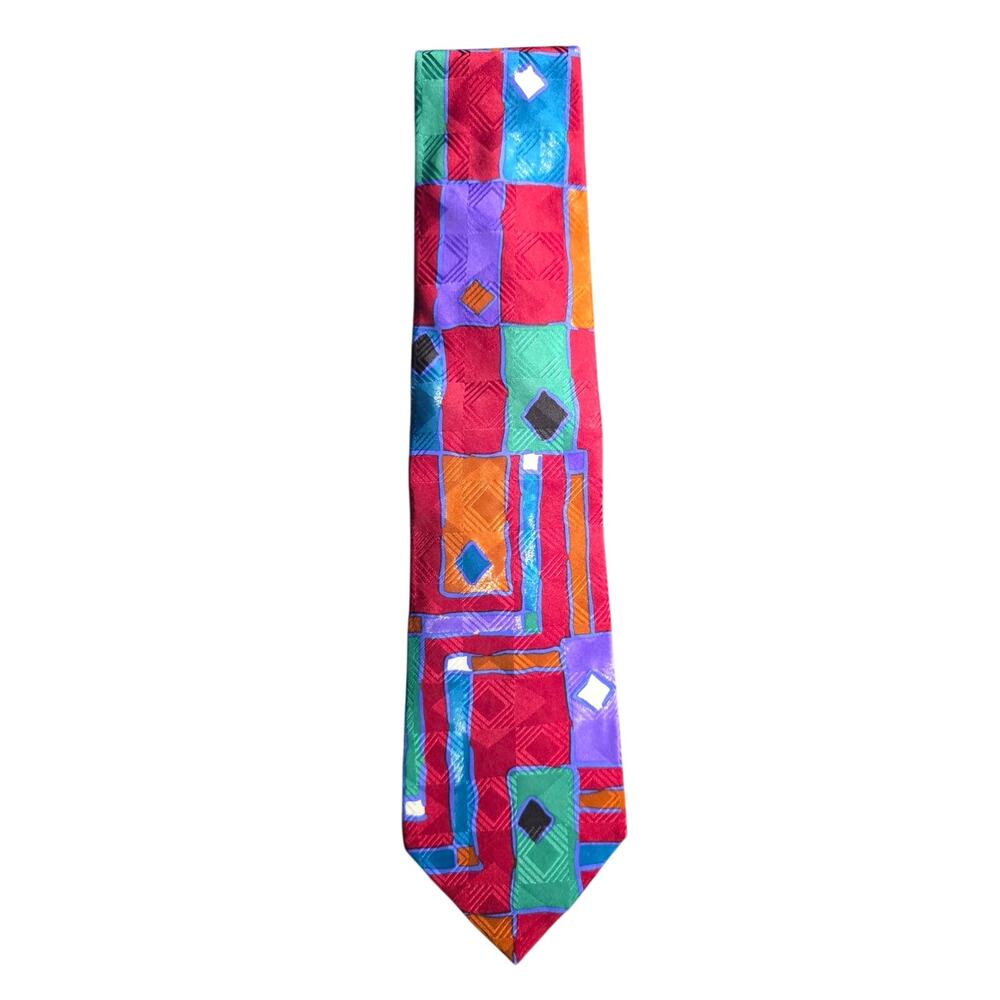 Bugatti 100% Italian Silk Made‎ in The USA Men's Neck Tie colorful geometric